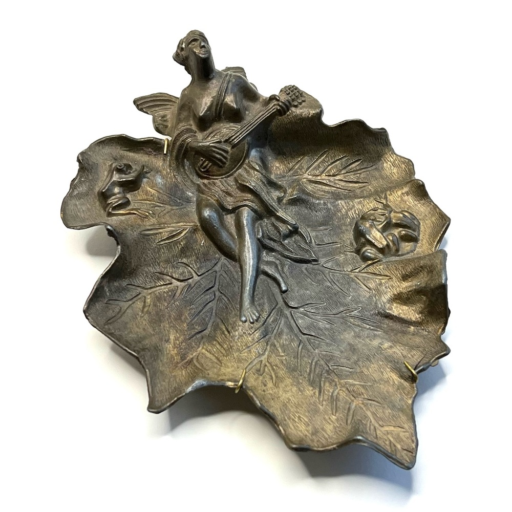 Vintage Art Nouveau Fairy Angel In the Garden with Frogs Metal Calling C…